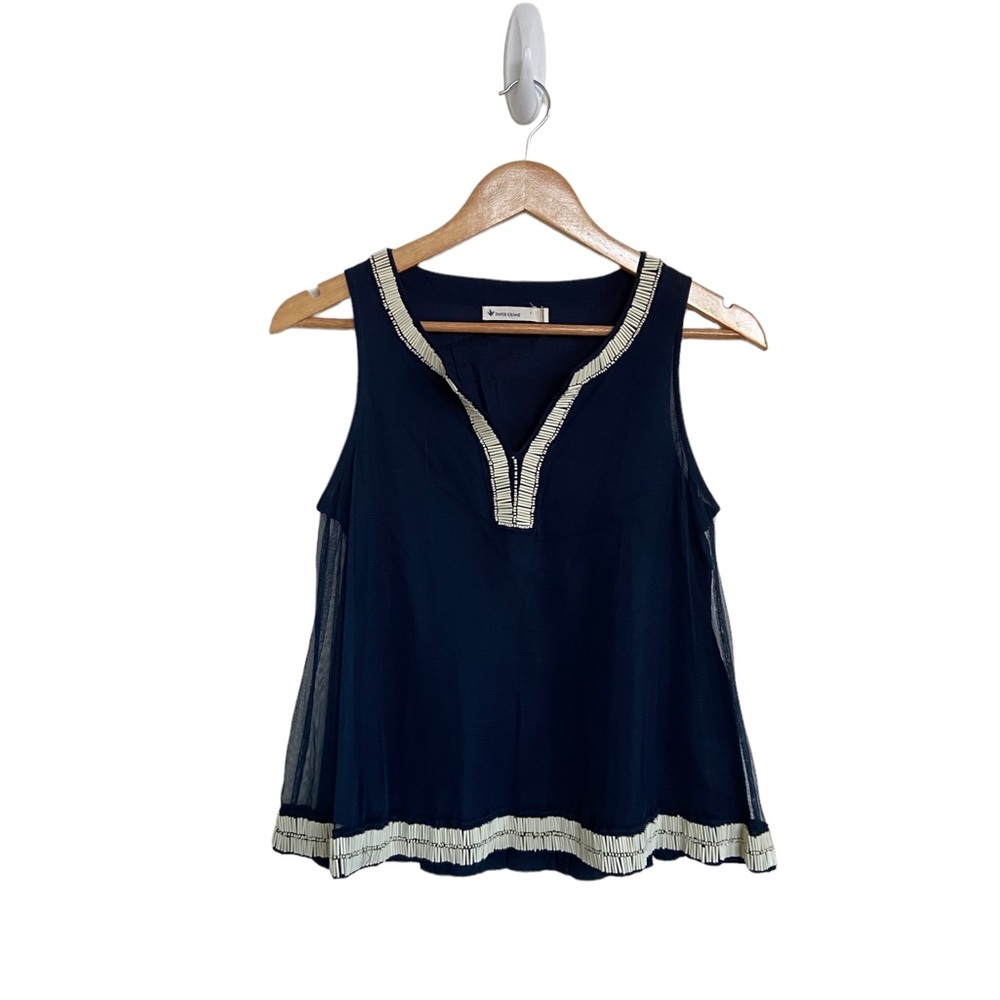 Paper Crane Navy Beaded Tank Blouse